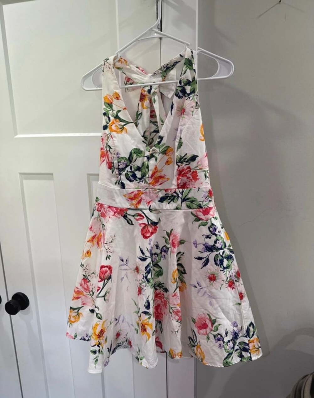 City Studio Floral Halter Dress Size 13 White Fit and Flare Bow